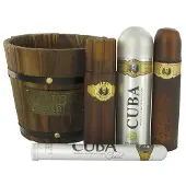 Parfums Des Champs Cuba Gold Set cadeau 4 pièces avec seau en bois Eau de Toilette Parfum pour homme EdT 100ml + EdT 35ml - After Shave 100ml - Body Spray 200ml