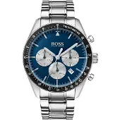 HUGO BOSS Montre Homme 1513630 - Chronographe quartz, cadran bleu soleil brossé, boîtier 44 mm, épaisseur 12 mm, bracelet acier, 5 ATM