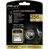 PNY Carte SDXC 256 Go, Classe 10, Elite Perf (256 Go, SDXC, U3, UHS-I), Carte mémoire, Noir