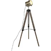 QAZQA Lampadaire trépied industriel en bois avec spot studio - Braha