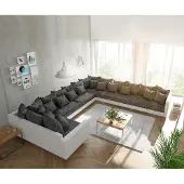 DELIFE Canapé Clovis XXL blanc noir avec accoudoir ottoman droit