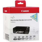 Canon PGI-29 MBK/PBK/DGY/GY/LGY/CO Multipack - pack de 6 - 36 ml - gris, gris clair, gris foncé, noir mat, noir photo, optimiseur de chrominance - d'origine - réservoir d'encre