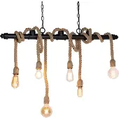 QAZQA Suspension industrielle noire 6 lumières - Plural