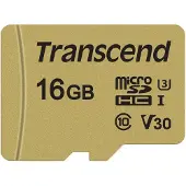 Transcend 500S - Carte mémoire flash (adaptateur microSDHC/SD inclus) - 16 Go - classe vidéo V30 / UHS-I U3 / classe 10 - microSDHC