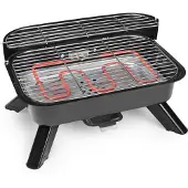 Princess Barbecue hybride 112252 – 2 000 W – Barbecue électrique ou au charbon de bois – Modèle de table compact – Idéal pour le balcon et le camping – 44 x 29 cm