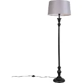 QAZQA Lampadaire noir avec abat-jour en lin gris 45 cm - Classico