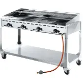 Hendi Système de gril Green Fire 4 brûleurs, Profi Line, avec support à roulettes, gris clair, 22kW, 1400x612x(H)825mm