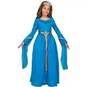 MOM Medieval Princess Girl Costume Bleu 10-12 Years Enfants