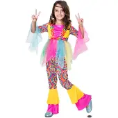 MOM Hippie Girl Costume Rose 5-6 Years Enfants