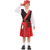 MOM Scottish Kids Costume Rouge 7-9 Years Enfants