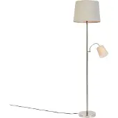 QAZQA Lampadaire classique en acier avec abat-jour gris et liseuse - Retro