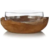 Leonardo Bol Terra avec base en teck, 28 cm