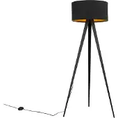 QAZQA Lampadaire noir avec abat-jour noir et intérieur doré - Ilse