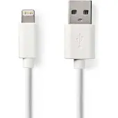 Nedis Câble Lightning - USB 2.0 - Apple Lightning 8 broches - Connecteur USB-A - 480 Mbps - Nickelé - 2,00 m - Rond - PVC - Blanc - Boîte