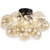 QAZQA Plafonnier design noir avec verre ambré 4 lumières - Uvas