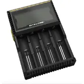 Nitecore Chargeur Digicharger D4EU pour Li-ion, IMR (par exemple. 18650,26650) & NiMH- u. NiCd (par exemple, AA, AAA)