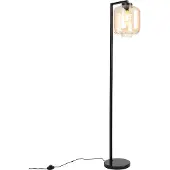 QAZQA Lampadaire design noir avec verre ambré - Qara Down