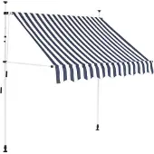 vidaXL Store rétractable manuel 200 cm bleu/blanc rayé