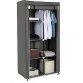 Songmics Armoire avec 1 tringle à vêtements 6 étagères Non-tissé, gris
