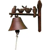 Esschert Design Cloche rustique 4 oiseaux - L 21,8 x H 19,1 cm - Fonte, corde coton
