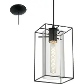 Eglo 49495 Loncino Lampe à suspendre vintage Acier noir Verre fumé transparent