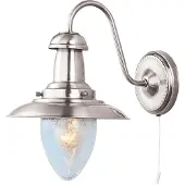 Searchlight Applique Fisherman nickel mat avec interrupteur à tirette et abat-jour en verre clair