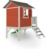 Axi Maison Enfant Beach Lodge Xl En Rouge Avec Toboggan En Vert Clair | Maison De Jeux En Bois Ffc Pour Les Enfants | Maisonnette / Cabane De Jeu