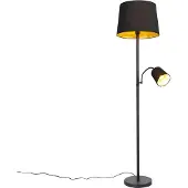 QAZQA Lampadaire classique noir avec or et liseuse - Retro