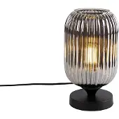 QAZQA Lampe de table Art déco noire avec verre fumé - Banci