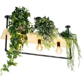 QAZQA Plafonnier industriel noir avec bois 3 lumières - Shelf