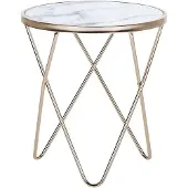 Beliani Table d'appoint Blanc Or Verre de sécurité Métal 50 x 55 cm Pieds en V Table basse Brillant Aspect Marbre Rond Moderne
