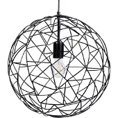 Beliani Suspension avec ampoule en métal noir et abat-jour sphérique en forme de maille pour le salon et la salle à manger de style minimaliste