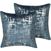 Shumee Lot de 2 coussins GARDENIA Velours 45 x 45 cm Abstrait Bleu