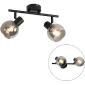 QAZQA Plafonnier Art Déco noir avec verre fumé 2 lumières - Vidro