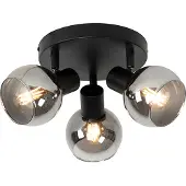 QAZQA Plafonnier noir 35 cm avec verre fumé 3 lumières - Vidro