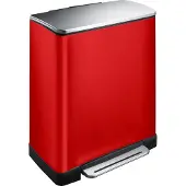 EKO - E-Cube Poubelle à pédale de recyclage 28+18 litres - Acier inoxydable Plastique - Rouge, Acier inoxydable mat