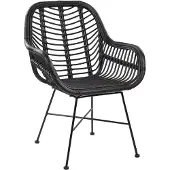 Beliani Fauteuil en rotin noir, pieds en métal noir, salon, jardin, salle à manger