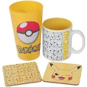 Sans marque Pokemon Pack : Bicchiere / Tazza / 2 Sottobicchieri Pikachu, Tasse, Noir, Jaune