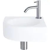Differnz Cleo Kit Lave-mains - 30x30x10cm - Quart De Rond - 1 Trou De Robinet - Robinet Chromé Courbé - Céramique Blanche