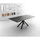 DELIFE Table-à-manger Edge 200x100cm Laminam céramique marron pieds milieu croisé noir