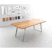 DELIFE Table-à-manger Edge 200x100cm acacia nature acier inoxydable argent incliné Live-Edge