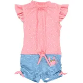 Playshoes Maillot de bain bleu pastel / rose ancienne / blanc