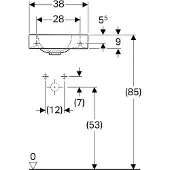 Geberit iCon lave-mains 38x28cm, blanc, avec trou pour robinetterie à droite (280 mm, 380 mm)