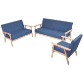 vidaXL Ensemble de canapés 3 pièces tissu bleu