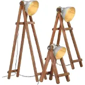 vidaXL Lampadaires 3 pcs argent E27 Mango bois massif