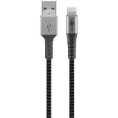 Goobay 49269 Câble textile Lightning vers USB-A avec connecteurs métalliques (gris espace/argent), 2 m de câble de connexion élégant et extra-robuste pour par ex. Apple iPhone, iPad ( MFi par Apple)