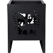 Esschert Design Brasero Carré avec Cerfs - Métal Noir - 30,4 x 30 x H 40,3 cm