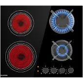 Klarstein Plaque de Cuisson Gaz et Vitrocéramique 4 Feux, Table de Cuisson à Gaz, Plaque Gaz et Vitro de 6.4kW en Acier Inoxydable, Plaque de Cuisson Vitroceramique Encastrable, Plaque Cuisson Mixte