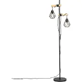 QAZQA Lampadaire rustique noir avec bois 2 lumières - Chon