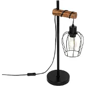 QAZQA Lampe de table rustique noire avec bois - Stronk